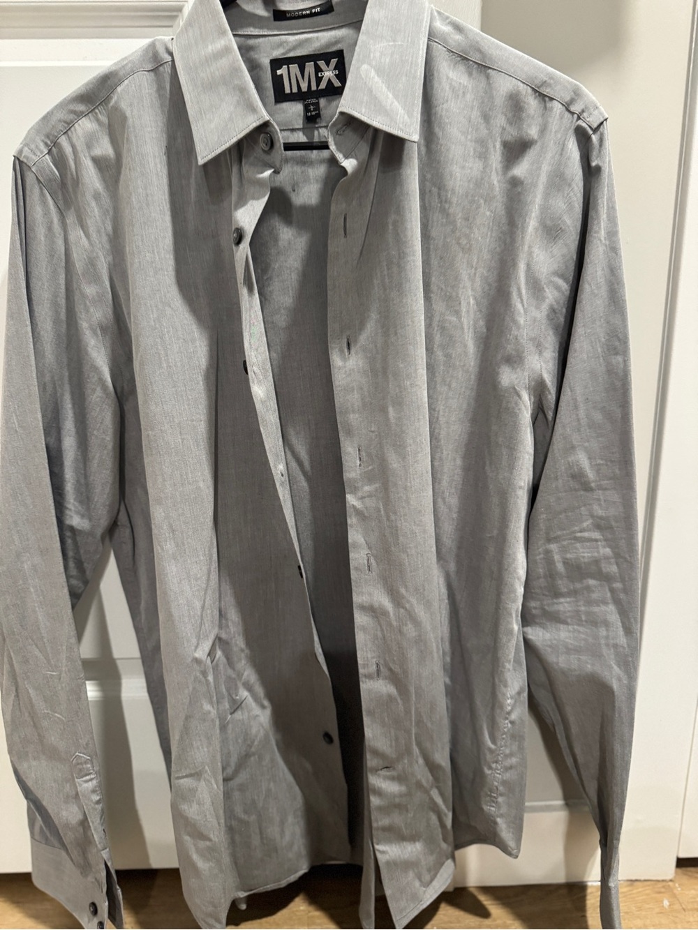 Large express Men's Gray Button-Up Dress Shirt